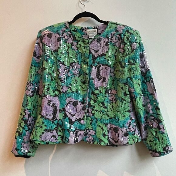 Chancelle New York Women's Floral Sequined Long Sleeve Blazer Jacket Size 16 - Picture 1 of 7